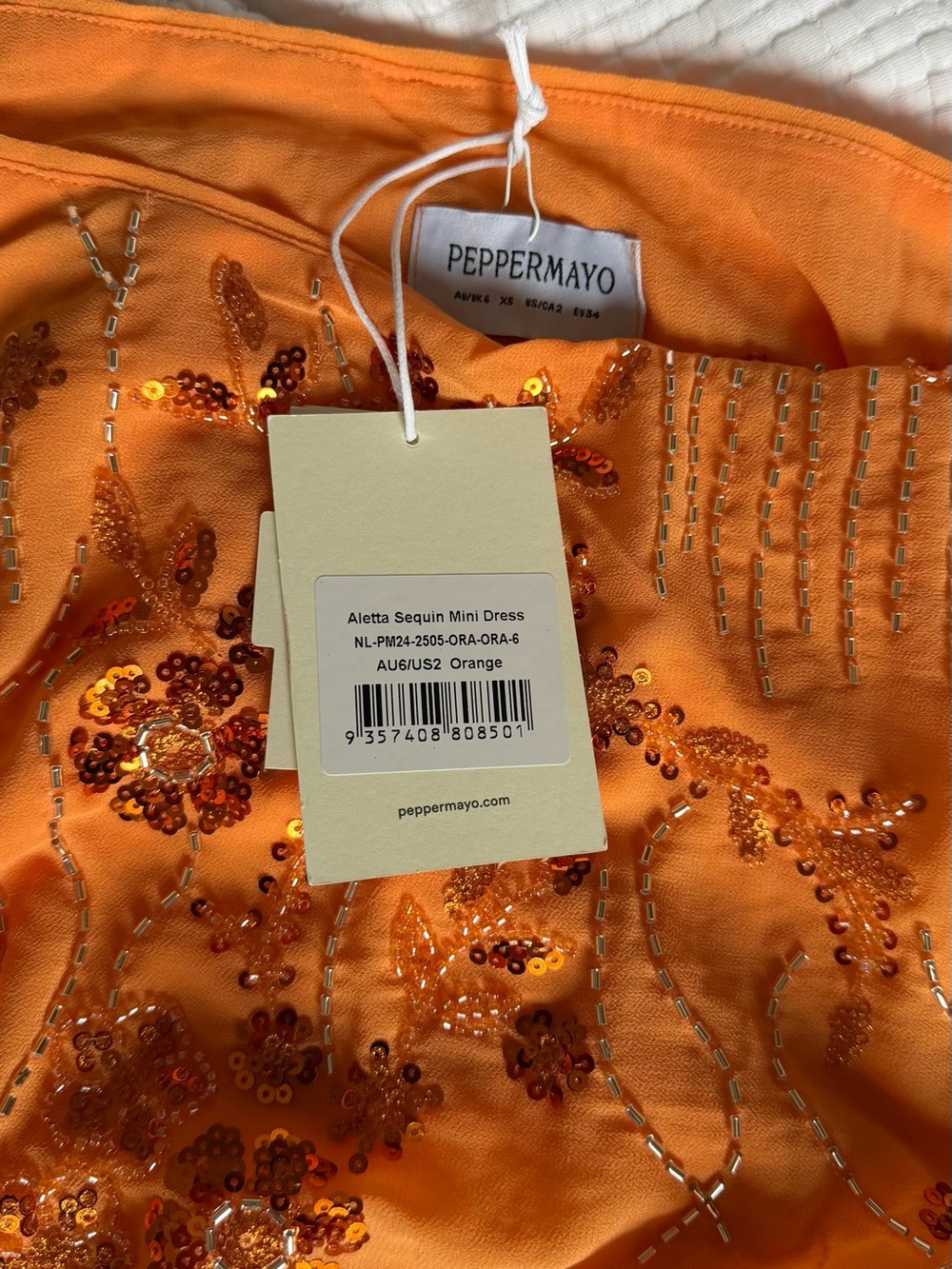 Peppermayo Aletta Sequin Embellished Mini Dress - Orange - Picture 5 of 8